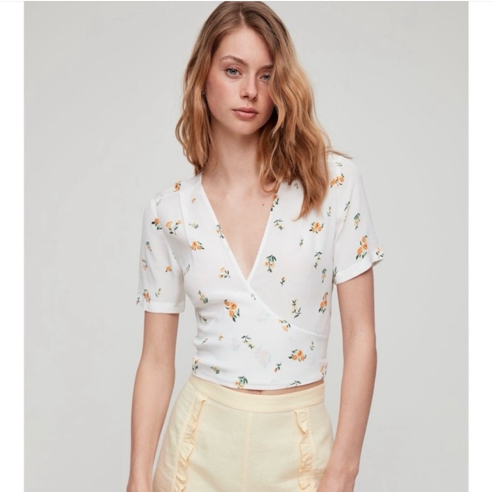 Sunday Best White Floral Tie-Front Crop Top with Orange Blossoms
